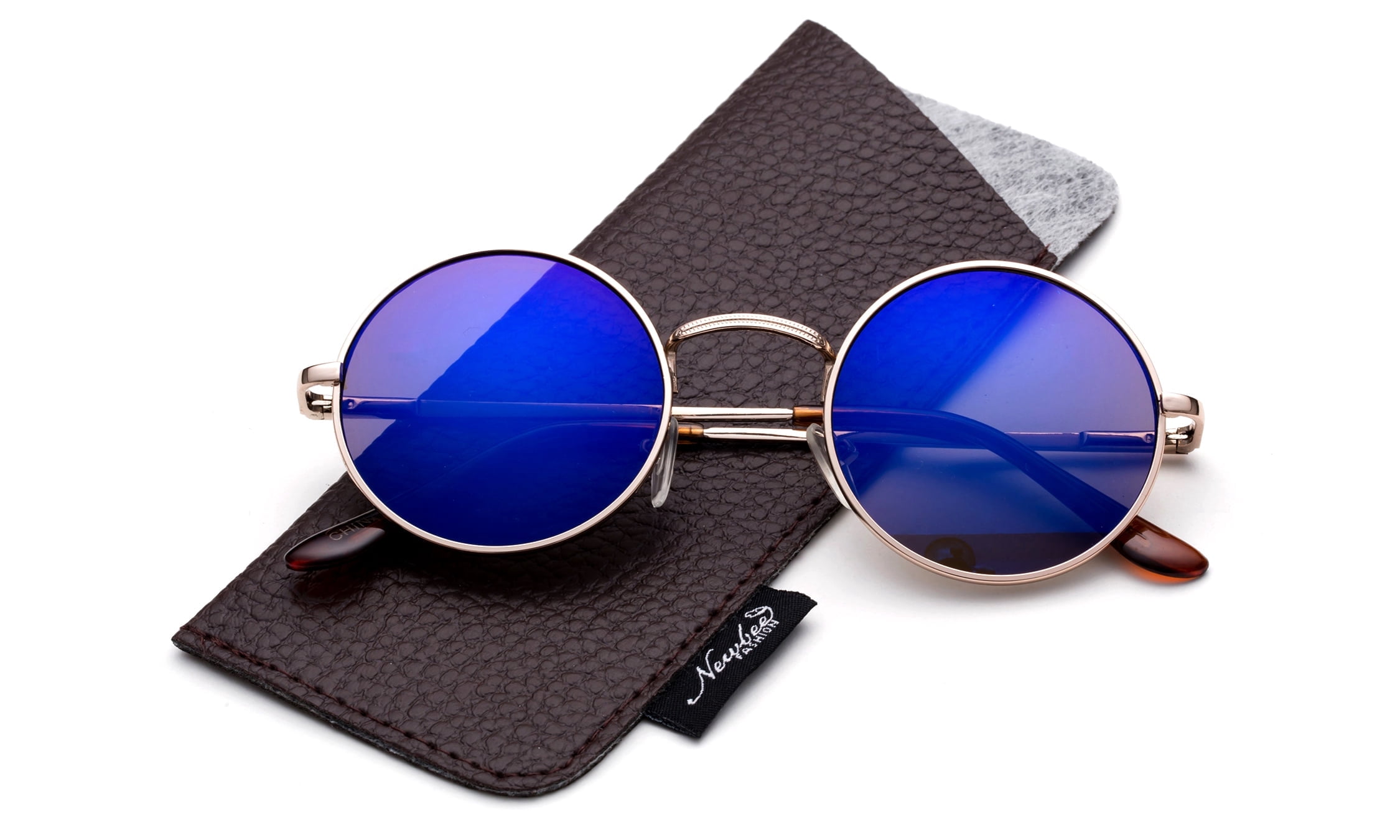 1078 John Lennon Round Blue Mirrored Sunglasses Metal Frames New Get the Lennon look with our John Lennon style sunglasses  main image 2