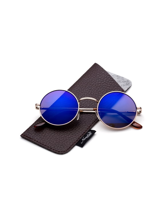 Round Retro New Bee John Lennon Sunglasses Lens Vintage Round Clear Blue Flash