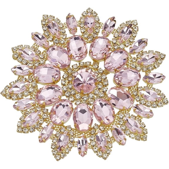 Round Rhinestone Applique 4.3x4.1 Inch Light Rose Flower Patch Rhinestone Applique with Metal Chain Back Sewing Rhinestone Patch for Wedding Bridal Dress Clothes DIY Garments diy Light Rose