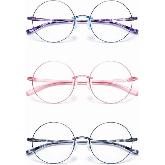 Round Rimless Blue Light Blocking Glasses, Fashion Eyewear-