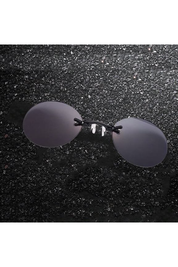 Round Rimless Clip On Sunglasses With Storage Box Uv Protection Eyeglasses For Outdoor Travel(Black-11.5X4Cm)