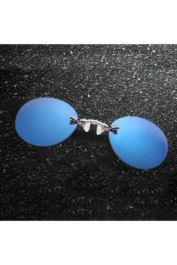Round Rimless Clip On Sunglasses With Storage Box Uv Protection Eyeglasses For Outdoor Travel(Blue-11.5X4Cm)