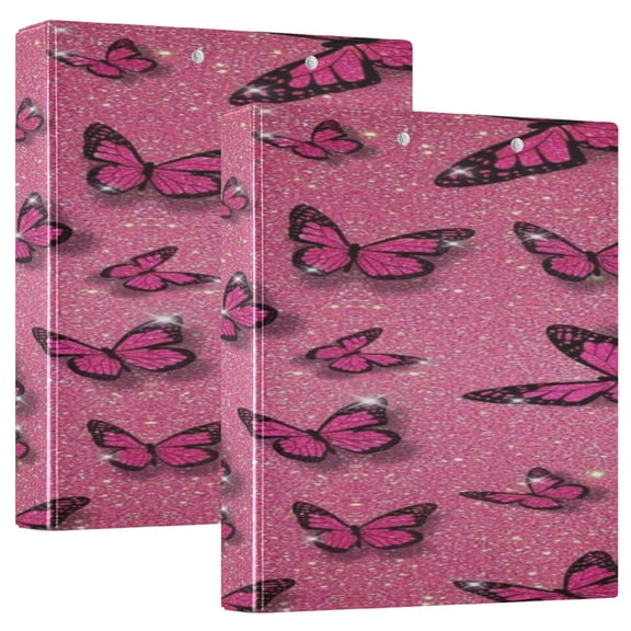 Round Ring Binder with Metal Clip and 3-Ring Design 1.5" Rings for Organizing Documents and Photos Perfect for Office and Home Use 2 Pack Pink Butterfly