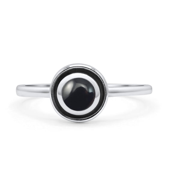 Round Ring Fashion Ring Oxidized Simulated Black Onyx Solid 925 Sterling Silver Size 7