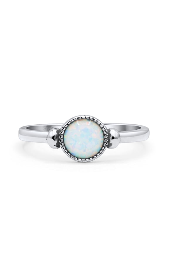 Round Ring Oxidized Ring Band Lab Created Opal 925 Sterling Silver Size 5