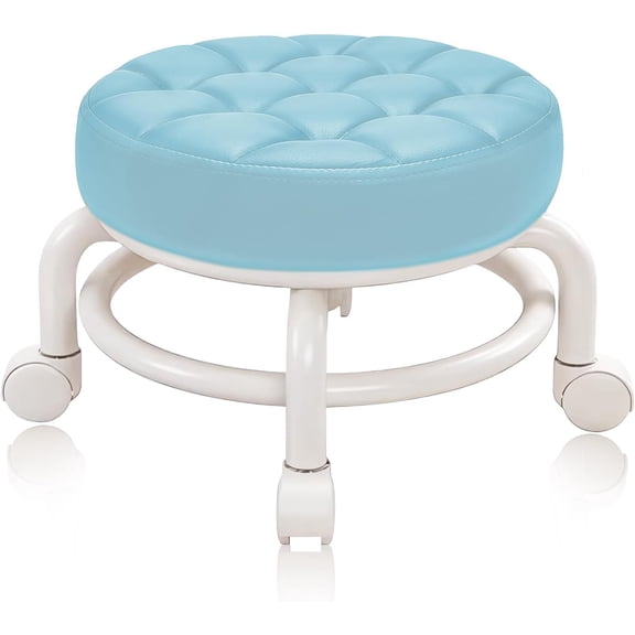 Round Rolling Low Stool- PU Leather Low Stool 360° More Comfortable Swivel with Thickened Sponge Cushion for Nail Salon, Pedicure, SPA and Home