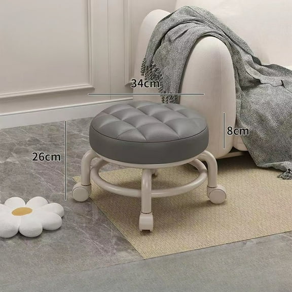 Round Rolling Low Stool- PU Leather Low Stool 360° More Comfortable Swivel with Thickened Sponge Cushion for Nail Salon, Pedicure, SPA and Home