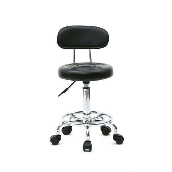 Round Rolling Stool with Adjustable Height, PU Leather Swivel Stool ...