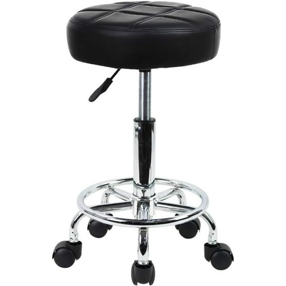 Round Rolling Stool Chair PU Leather Height Adjustable Swivel Drafting Work SPA Shop Medical Salon Stools with Wheels Office Chair Small (Black)