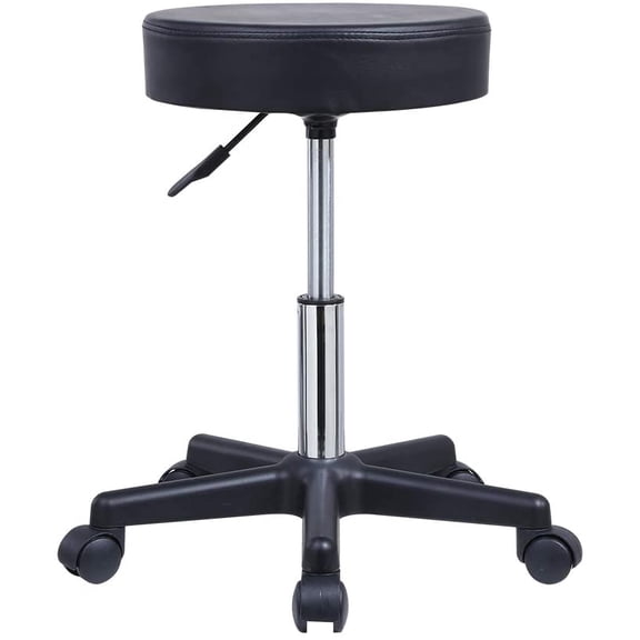 Round Rolling Stool, PU Leather Height Adjustable Swivel Drafting Work SPA Salon Stools Chair with Wheels, Black