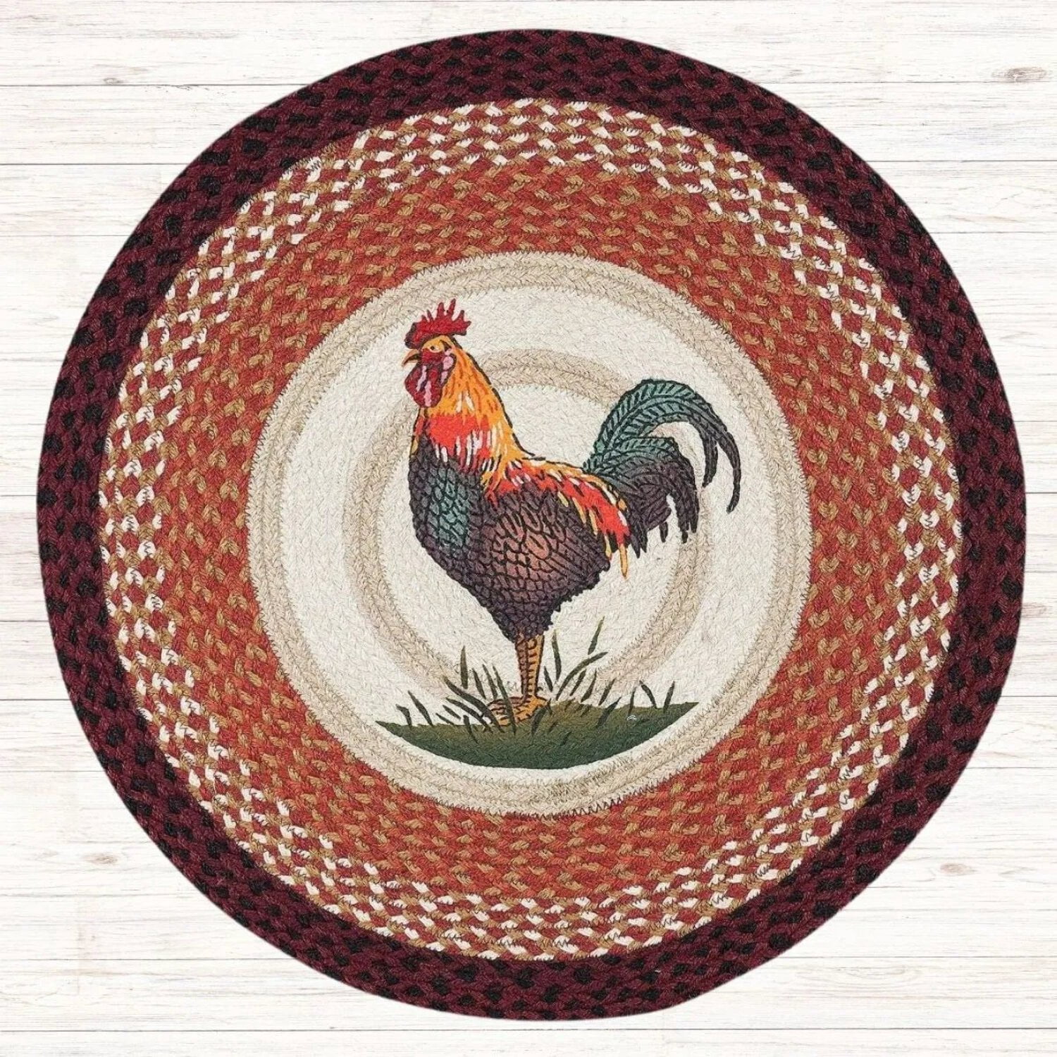 Round Country Style Ruggable Rugs Rustic Farmhouse Braided Kitchen Round Rooster Rugs for Country Style ...