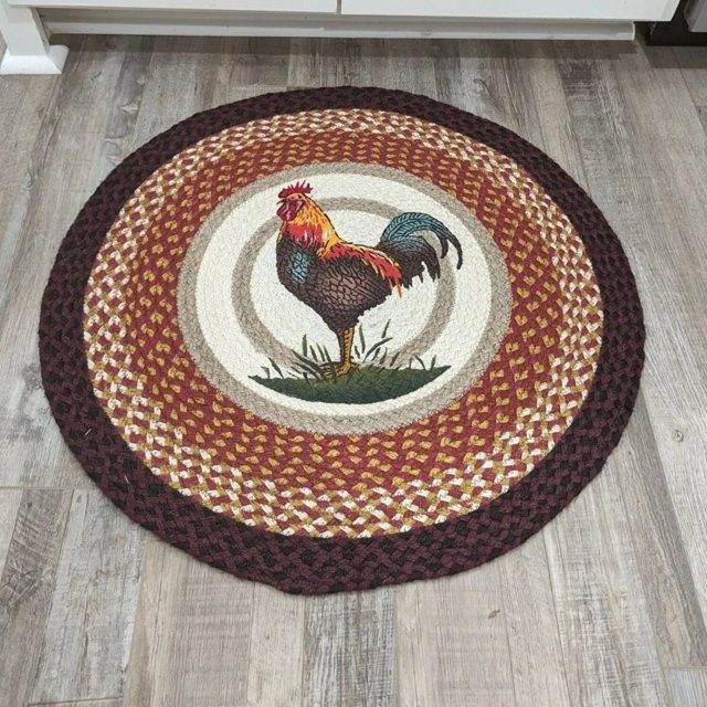 Rustic Farmhouse Braided Kitchen Round Rooster Rugs for Country Style ...