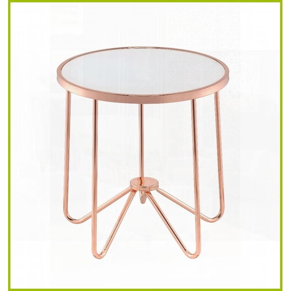 Round Rose Gold Coffee Table with Frosted Glass Top  Compact Living Room Side Table, Easy Assembly