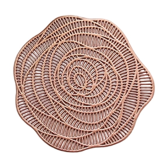 Round Rose Gold Placemats, Rose Flower Shaped Place Mats Pressed Vinyl Elegant Tablemats Kitchen Table Setting Decorative Fall Placemat for Wedding Holiday Dining Table - 4.3''