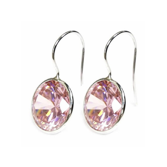 Round Rosy Pink Cubic Zirconia Crystal Rhodium-plated Sterling Silver French Hook Dangle Earrings