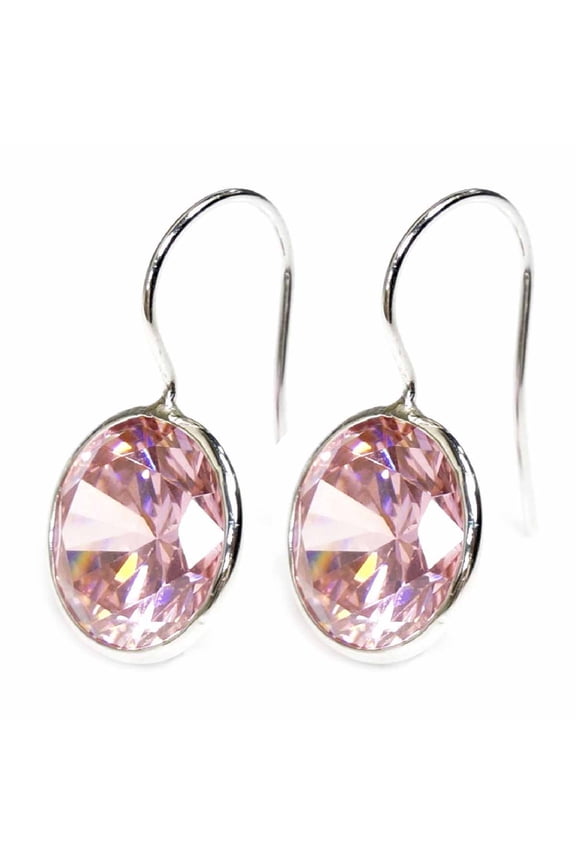 Round Rosy Pink Cubic Zirconia Crystal Rhodium-plated Sterling Silver French Hook Dangle Earrings