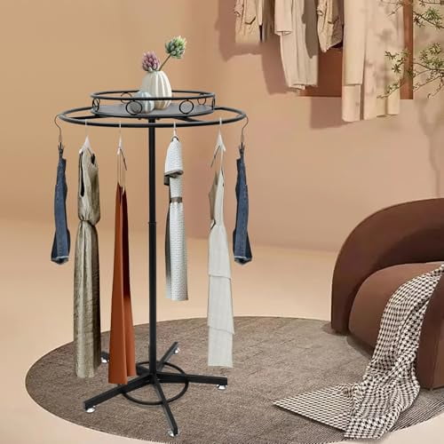 Round Rotatable Garment Rack, Floor Standing Clothing Rack Retail Display Stand Modern Coat Rack Height Adjustable Metal Clothes Shelf for Bedrooms Living Rooms Stores