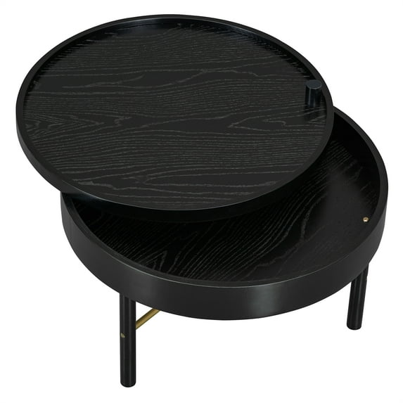 Round Rotating Top Coffee Table With Hidden Storage Compartment Metal Leg Circle Coffee Table Cocktail Table For Living Room