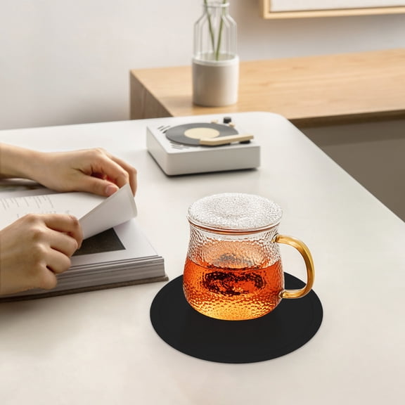 Round Rubber Drink Coaster 12cm Thickened Insulated Pad Heat-Resistant Non-Slip Mat for Coffee Tea Water Mugs Durable Soft Silicone Spill-Proof Easy to Clean Restaurant Table Protection