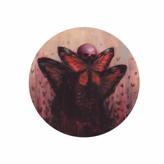 Round Rubber Mouse Pad with Butterfly Skull Art 7.87 x 7.87 Inches - Gothic Fantasy Design for Desk Use