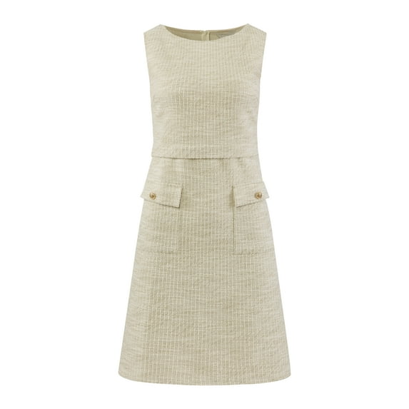 DARING DIVA Sleeveless Tweed Boat Neck Sheath Dress 2XL Beige