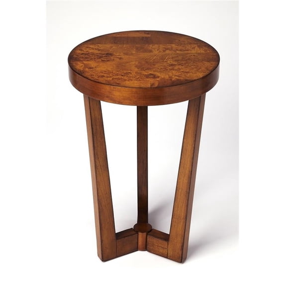 Round Rubberwood Accent Table In Olive Ash Burl