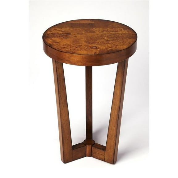 Round Rubberwood Accent Table In Olive Ash Burl