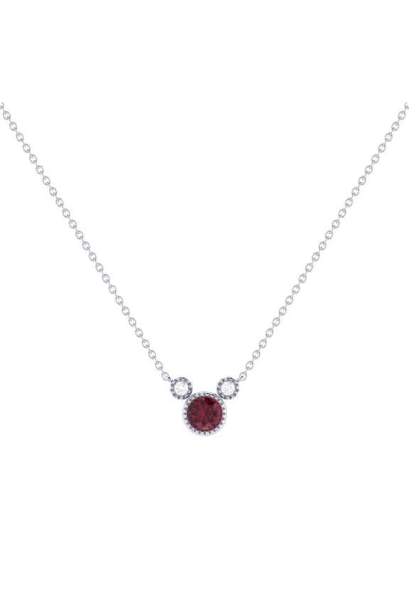 Round Ruby & Diamond 14K White Gold Birthstone Necklace
