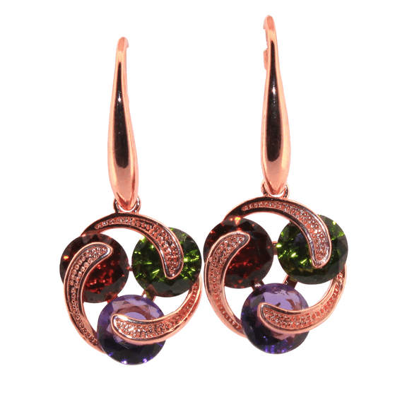 Round Ruby, Peridot & Amethyst Rose Gold Earrings 048