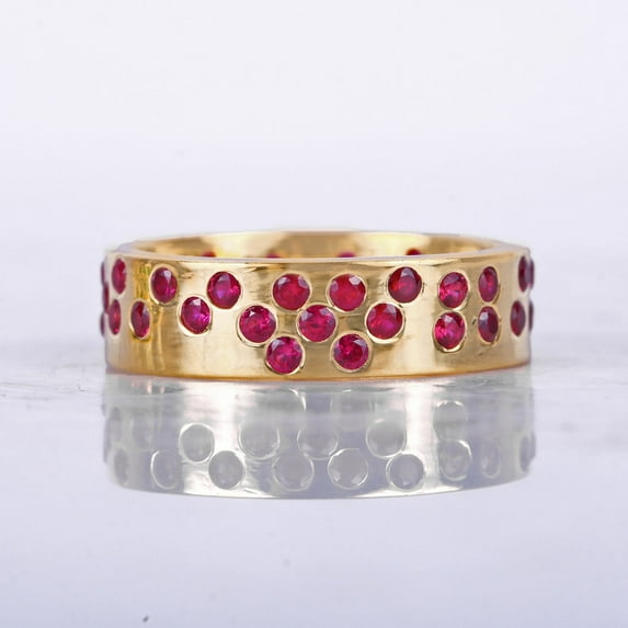 Round Ruby Thick Band Eternity Ring, Cluster Wedding Ring, 925 Starling Silver Vintage Ring, Heavy Band Minimalist Fine Jewelry, Birthstone Jewelry, Gift For Anniversary Jewelry,