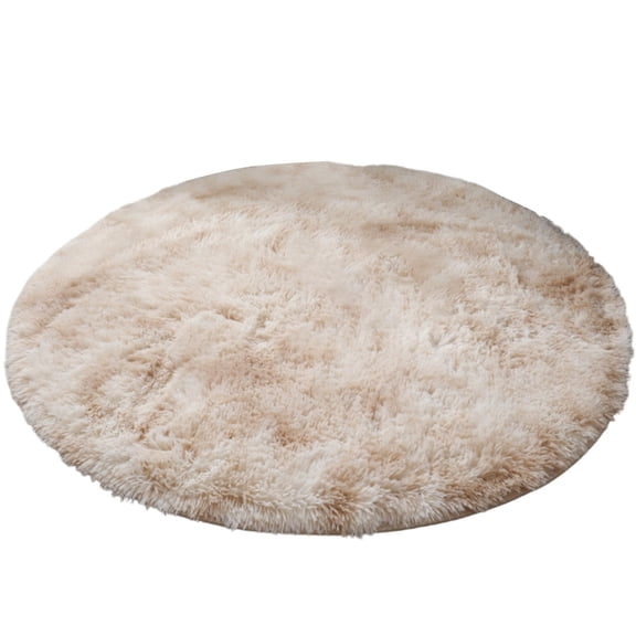 Round Rug, 1 Pc Circle Area Rugs, Fluffy Fuzzy Bedroom Carpet, Plush Shag Indoor Floor Gray Living Room Christmas Circular Aesthetic Decor for Classroom, 15.75 Inch, Beige