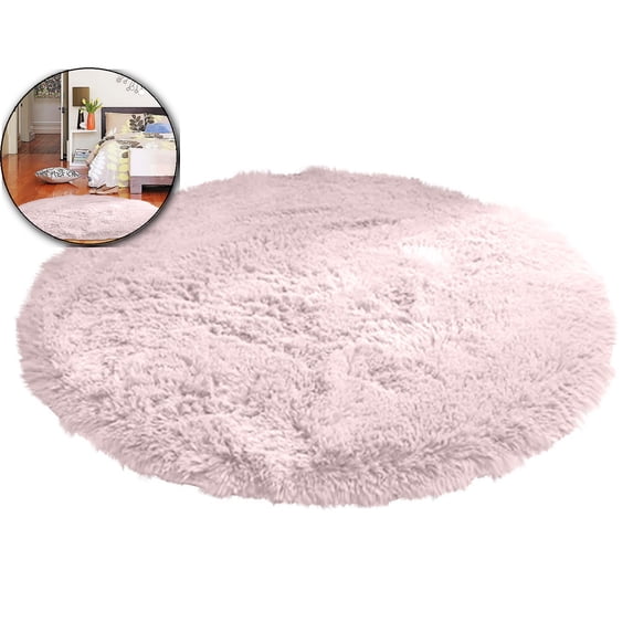 Round Rug 2Ft Circle Area Rug, Fluffy Fuzzy Small Bedroom Carpet, Soft Fluffy Round Area Rug, Cozy Plush Shaggy Circle Carpet for Living Room Bedroom Home Décor
