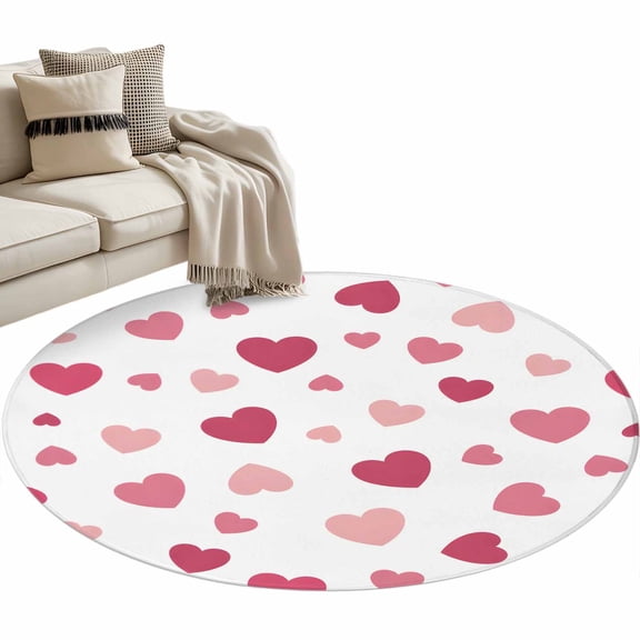 Round Rug 3.3Ft Pink Love Samll Area Rugs Washable Non Slip Indoor Floor Mats Circle Carpet for Living Room Bedroom Dining Room Home Decor