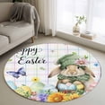 thumbnail image 1 of Round Rug 3.3Ft Washable Non-Slip, Easter Circle Area Rugs for Living Room Bedroom, Cute Rabbits Eggs Floral Butterflies Colorful Plaid Indoor Floor Mats Carpet Runner for Home Decor Aesthetic, 1 of 8