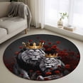 thumbnail image 1 of Round Rug 3.3Ft Washable Non-Slip, Lions Couples Circle Area Rugs for Living Room Bedroom, Valentine's Day Red Roses Crown Animal Indoor Floor Mats Carpet Runner for Home Decor Aesthetic, 1 of 8