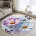 thumbnail image 1 of Round Rug 3.3Ft Washable Non-Slip, Pink Blue Floral Circle Area Rugs for Living Room Bedroom, Butterflies Vintage Oil Painting Wooden Indoor Floor Mats Carpet Runner for Home Decor Aesthetic, 1 of 8