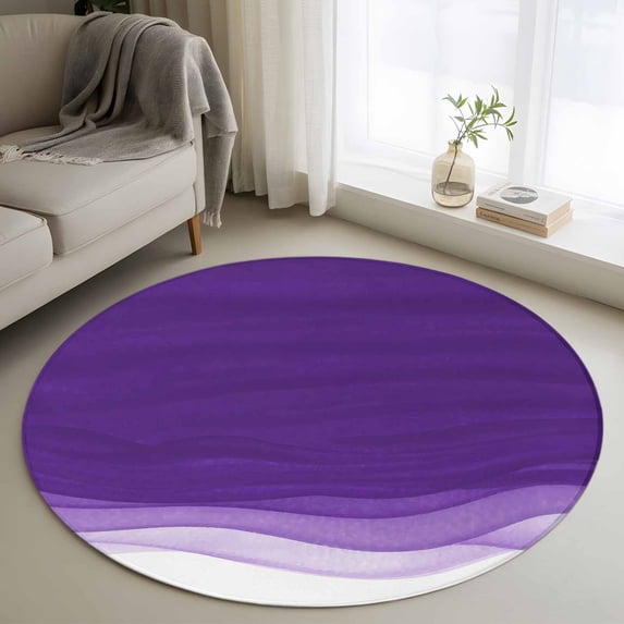 Round Rug 3.3Ft Washable Non-Slip, Purple Waves Circle Area Rugs for Living Room Bedroom, Ombre Abstract Art Gradient Modern Indoor Floor Mats Carpet Runner for Home Decor Aesthetic