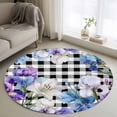 thumbnail image 1 of Round Rug 3.3Ft Washable Non-Slip, Spring Flowers Circle Area Rugs for Living Room Bedroom, Watercolor Blossom Floral Black Plaid Indoor Floor Mats Carpet Runner for Home Decor Aesthetic, 1 of 8