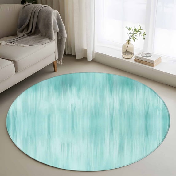 Round Rug 3.3Ft Washable Non-Slip, Turquoise Circle Area Rugs for Living Room Bedroom, Modern Abstract Art Ombre Striped Indoor Floor Mats Carpet Runner for Home Decor Aesthetic