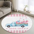 thumbnail image 1 of Round Rug 3.3Ft Washable Non-Slip, Valentine's Day Circle Area Rugs for Living Room Bedroom, Blue Truck Love Pink Plaid Romantic Indoor Floor Mats Carpet Runner for Home Decor Aesthetic, 1 of 8