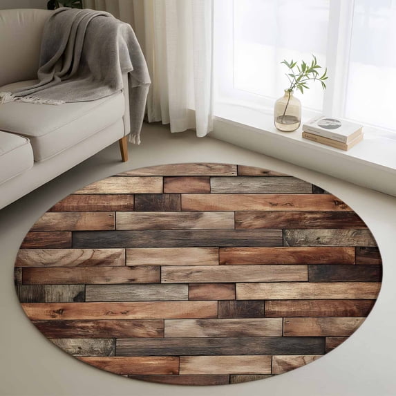 Round Rug 3.3Ft Washable Non-Slip, Western Barn Door Circle Area Rugs for Living Room Bedroom, Vintage Farmhouses Wooden Door Brown Indoor Floor Mats Carpet Runner for Home Decor Aesthetic