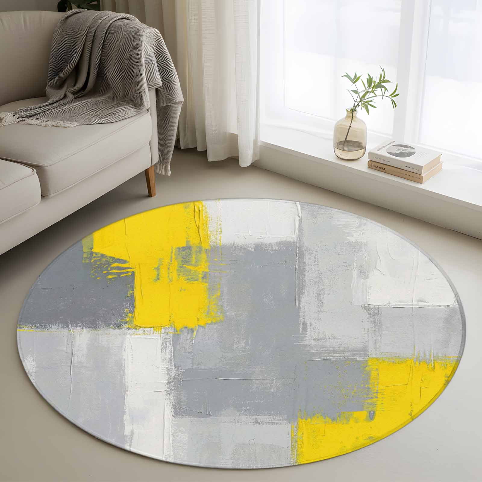 3ft Sign Post Round Rug 3.3Ft Washable Non-Slip, Yellow Grey Circle Area Rugs for ...