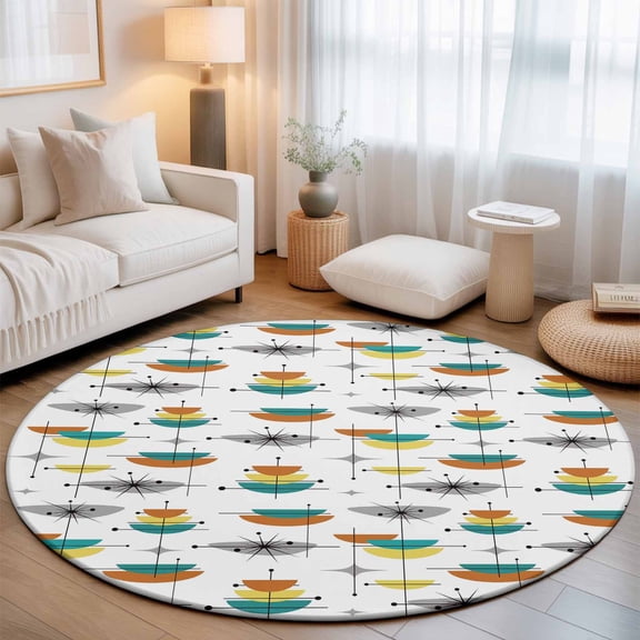 Round Rug 3ft Area Rug, Abstract Bohemian Pattern Area Rugs for Living Room Bedroom, Green Yellow Color Block Floor Mat Non-Slip Non-Shedding Carpet Indoor Accent Rugs