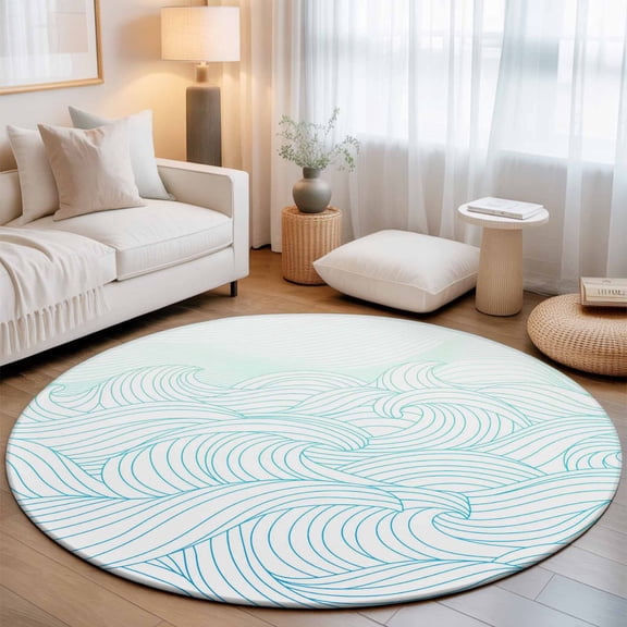 Round Rug 3ft Area Rug, Aesthetic Curve Lines Mountain Area Rugs for Living Room Bedroom, Abstract Minimalist Line Art Floor Mat Non-Slip Non-Shedding Carpet Indoor Accent Rugs