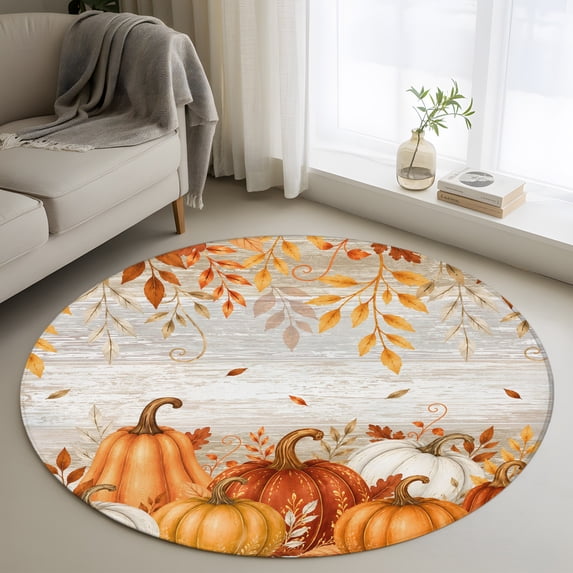 Round Rug 3ft Area Rug, Autumn Thanksgiving Pumpkin Area Rugs for ...