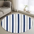 thumbnail image 1 of Round Rug 3ft Area Rug, Navy Blue Stripes Gray Line Area Rugs for Living Room Bedroom, Geometric Minimalist Style Floor Mat Non-Slip Non-Shedding Carpet Indoor Accent Rugs, 1 of 9
