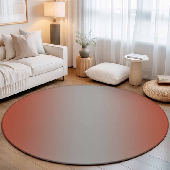 Round Rug 3ft Area Rug, Orange Gray Gradient Abstract Art Area Rugs for Living Room Bedroom, Ombre Minimalism Floor Mat Non-Slip Non-Shedding Carpet Indoor Accent Rugs