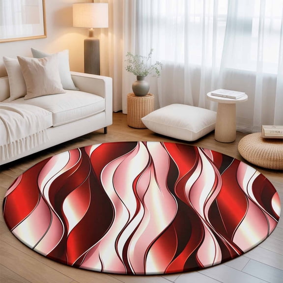 Round Rug 3ft Area Rug, Red Gradient Color Block Area Rugs for Living Room Bedroom, Watercolor Twist Geometric Line Floor Mat Non-Slip Non-Shedding Carpet Indoor Accent Rugs