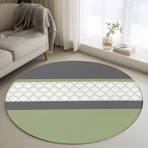 Round Rug 3ft Area Rug,Sage Green Morocco Pattern Area Rugs for Living Room Bedroom,Stitching Art Floor Mat Non-Slip Non-Shedding Carpet Indoor Accent Rugs
