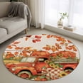 thumbnail image 1 of Round Rug 3ft Area Rug, Thanksgiving Fall Harvest Pumpkin Truck Area Rugs for Living Room Bedroom, Sunflower Leaves on Linen Floor Mat Non-Slip Non-Shedding Carpet Indoor Accent Rugs, 1 of 9
